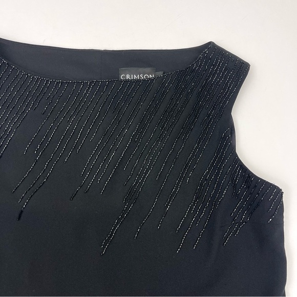 Crimson by Lawrence Kurtz Wide Neck Beaded Cropped Sleeveless Evening Top - Picture 2 of 5